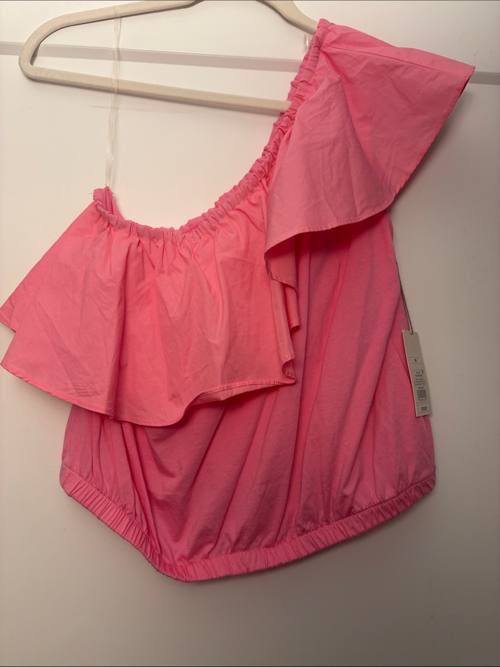 One-Shoulder Ruffle Top in Bright Pink
